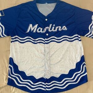 Marlins Men’s  Blue and White Baseball Jersey